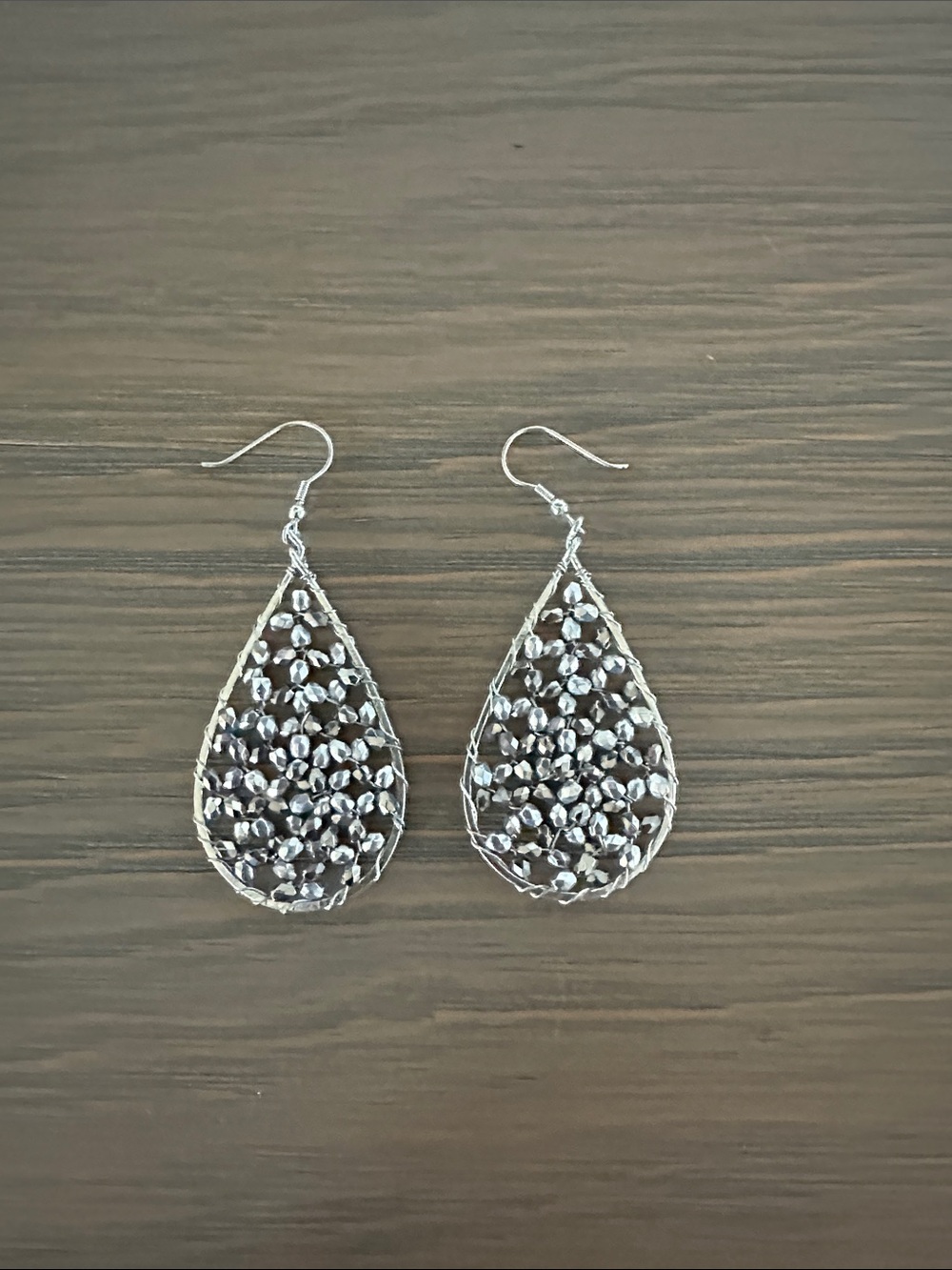 Noonday Collection Silver Teardrop Beaded Wire Earrings